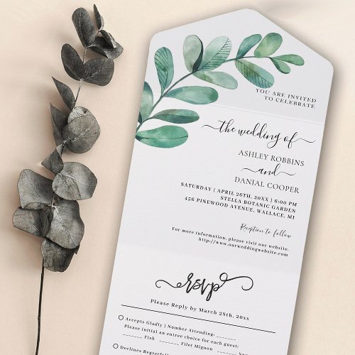 Minimalistic Greenery Foliage Wedding All In One I All In One Invitation