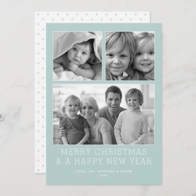 Minimalistic Grid 3 Photo Holiday Card (Front/Back)