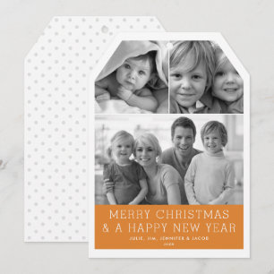 Minimalistic Grid 3 Photo Tag Holiday Card