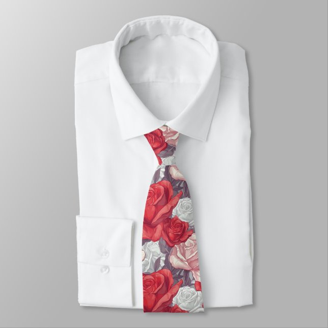 Minimalistic Groomsmen Gift Rose Flower Neck Tie (Tied)
