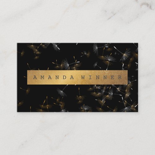 Minimalistic Grungy Gold Black Dandelion Confetti Business Card