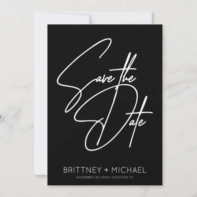 Minimalistic Hand Lettered Black Save The Date (Front)