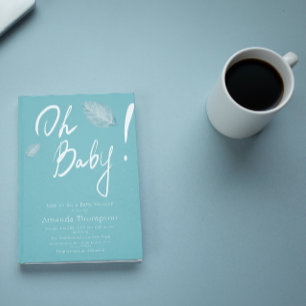 Minimalistic Handwritten Blue Boy Baby Shower Invitation