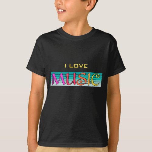 Minimalistic I Love Music Black T_shirt
