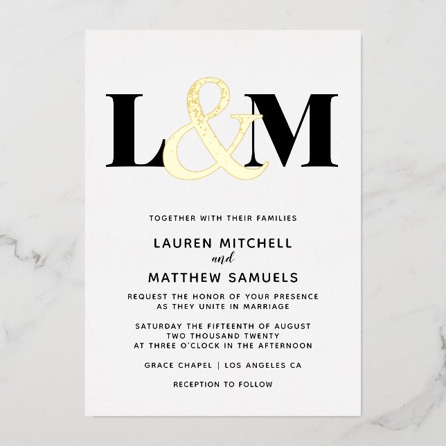 Minimalistic Initial Wedding Foil Invitation (Front)