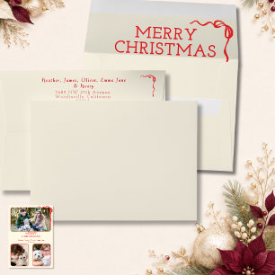 Minimalistic Ivory Red Bow Merry Christmas  Envelope