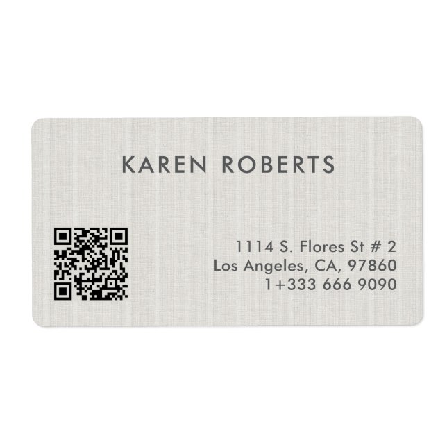 Minimalistic Ivory White Burlap Gray Typography Label (Front)