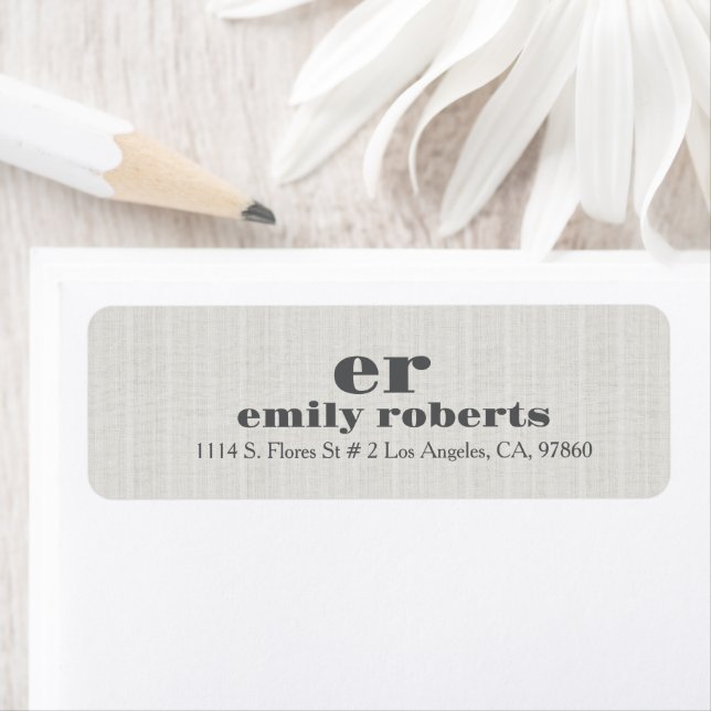 Minimalistic Ivory White Burlap Gray Typography Label (Insitu)