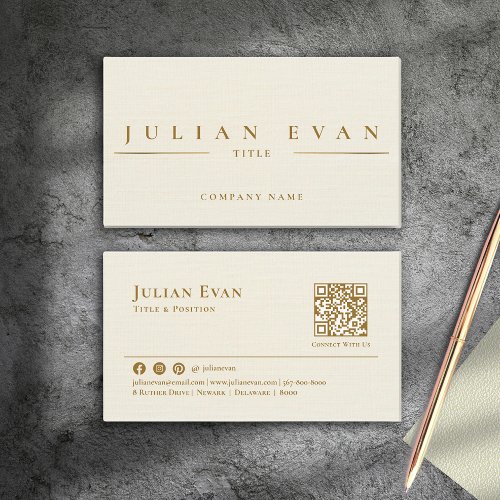 Minimalistic Ivory White Creamy Gold Professional Business Card