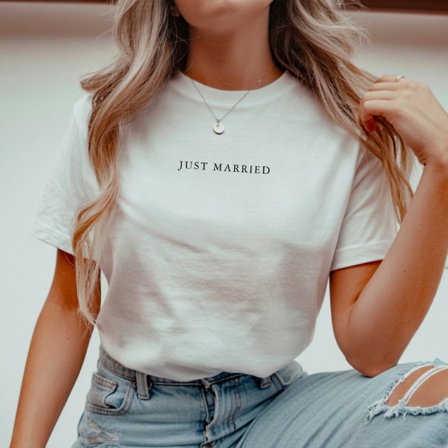 Minimalistic 'Just Married' Black & White Wedding T-Shirt (Creator Uploaded)