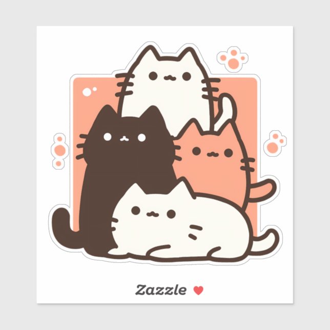Minimalistic Kawaii Chibi Cats Sticker (Sheet)