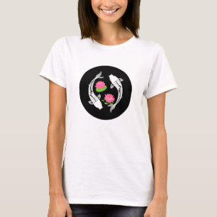 Minimalistic Koi Fish Swirl With Water Lillies T-Shirt