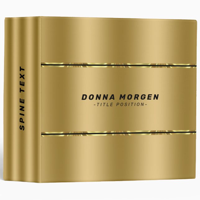 Minimalistic large metallic gold stripes 3 ring binder (Front/Spine)
