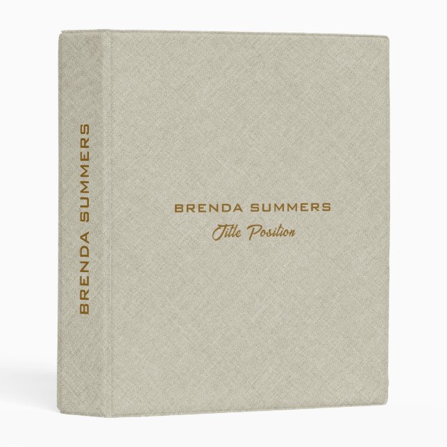 Minimalistic light beige linen texture mini binder (Front/Spine)