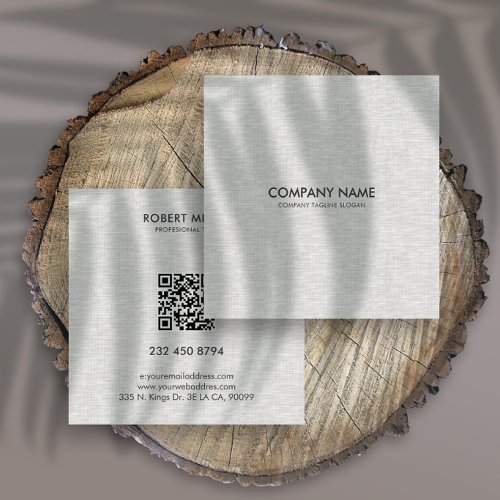 Minimalistic Light Gray Linen Texture Square Business Card