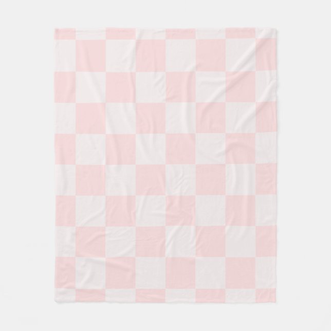 Minimalistic Light Pink Neutral Checkered Fleece Blanket (Front)