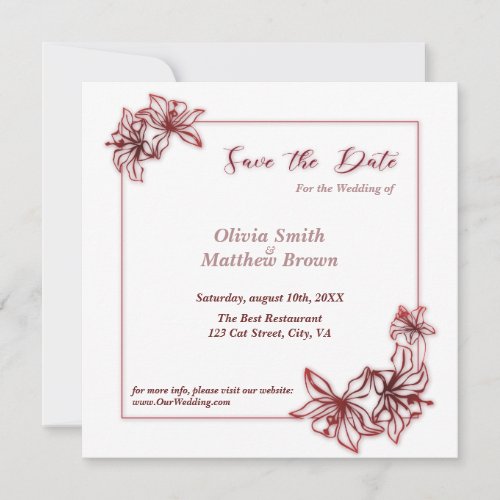 Minimalistic lilis flor save the date invitation