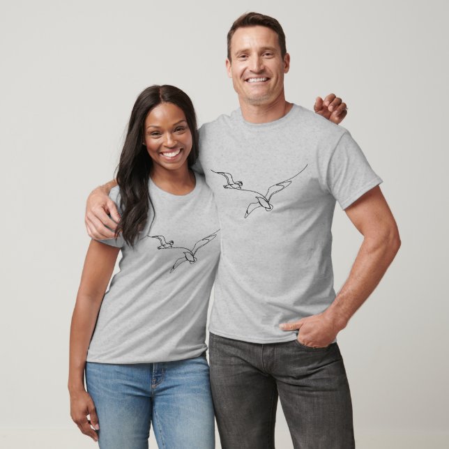 Minimalistic Line Drawing Seagulls Beach Costal  T-Shirt (Unisex)