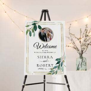 Minimalistic luxury Foliage Golden Wedding Welcome Foam Board