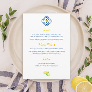 Minimalistic Mediterranean Tile Lemon Wedding Menu