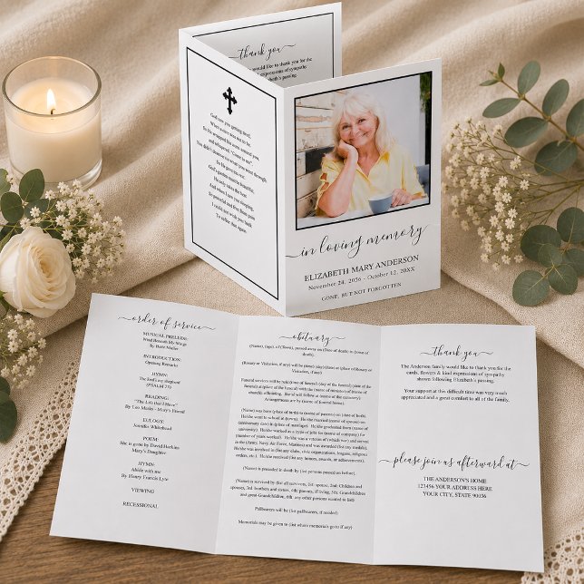 Minimalistic Memorial Funeral Tri-Fold Program (The funeral program (sometimes called a funeral brochure, pamphlet, or funeral order of service))