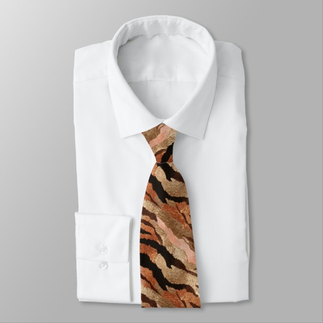 Minimalistic Men Gifts Tiger Print Neck Tie (Tied)