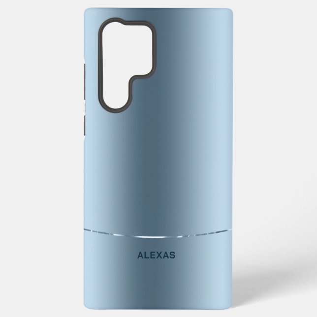 Minimalistic metallic blue background monogram samsung galaxy case (Back)