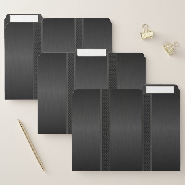 Minimalistic metallic dark-gray stripes accent file folder (Set)