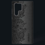 Minimalistic metallic gold background samsung gala samsung galaxy s22 ultra case<br><div class="desc">Image of a dark gray metallic design brushed aluminum look with black floral paisley lace. Customizable and optional monogram</div>