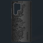 Minimalistic metallic gold background samsung gala samsung galaxy s22 ultra case<br><div class="desc">Image of a dark gray metallic design brushed aluminum look with black floral paisley lace. Customizable and optional monogram</div>