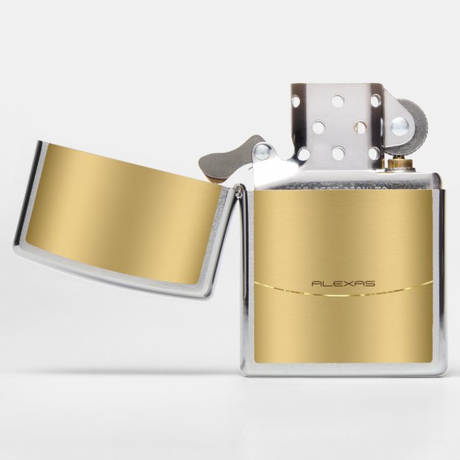 Minimalistic metallic gold background zippo lighter (Opened)