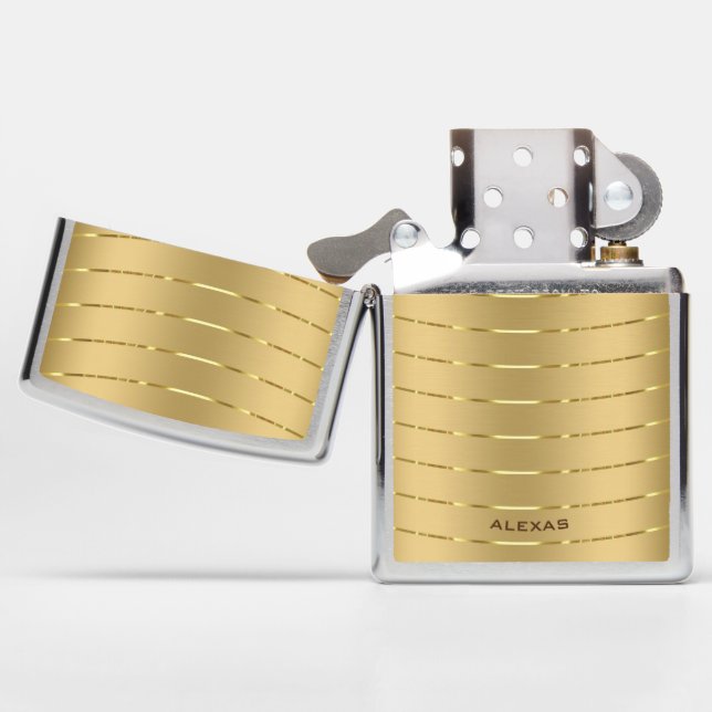 Minimalistic metallic gold background zippo lighter (Opened)