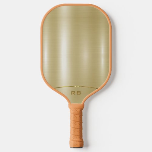 Minimalistic metallic gold monogram pickleball paddle