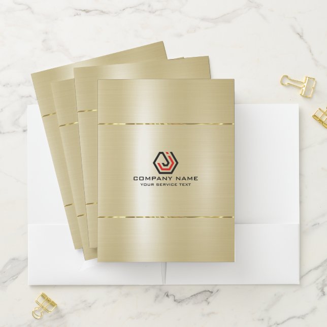 Minimalistic metallic gold texture custom logo pocket folder (In Situ)