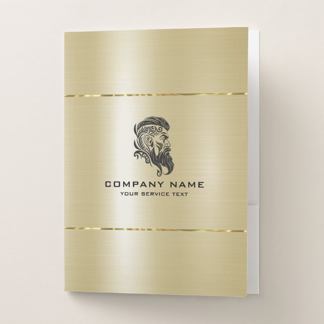 Minimalistic metallic gold texture custom logo  pocket folder (Front)