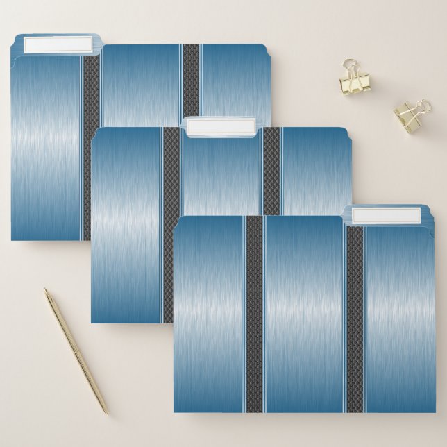 Minimalistic metallic light-blue stripes accent file folder (Set)