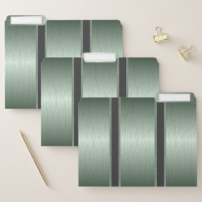 Minimalistic metallic light-green stripes accent file folder (Set)