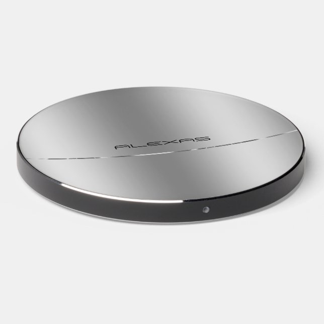 Minimalistic metallic silver background wireless charger  (Front 2)