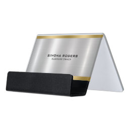 Minimalistic, Metallic silver gold accents Desk Business Card Holder