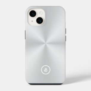 Minimalistic Metallic Silver Image, Monogram iPhone 14 Case