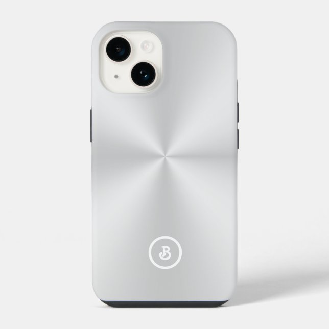 Minimalistic Metallic Silver Image, Monogram Iphone Case (Back)