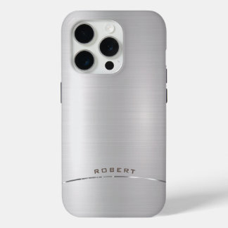 Minimalistic metallic silver monogram iPhone 15 pro case