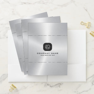 Minimalistic metallic silver texture custom logo  pocket folder