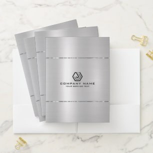 Minimalistic metallic silver texture custom logo  pocket folder