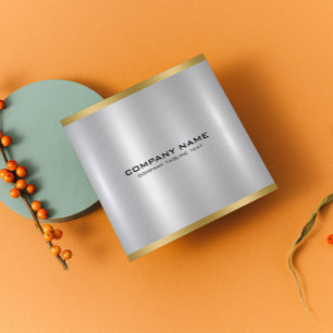 Minimalistic Metallic Silver Texture Gold Accent Square Business Card