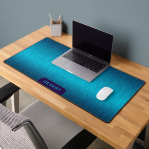 Minimalistic metallic turquoise brushed aluminum desk mat