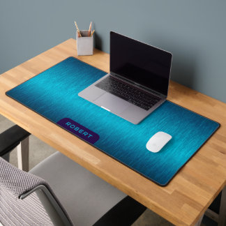 Minimalistic metallic turquoise brushed aluminum desk mat