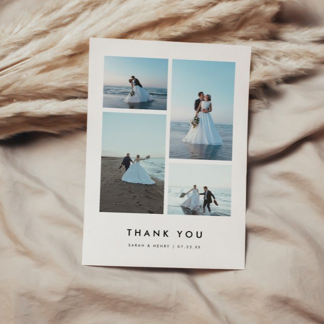 Minimalistic Modern 4-Photo Personalized Wedding Thank You Card (Creator Uploaded)