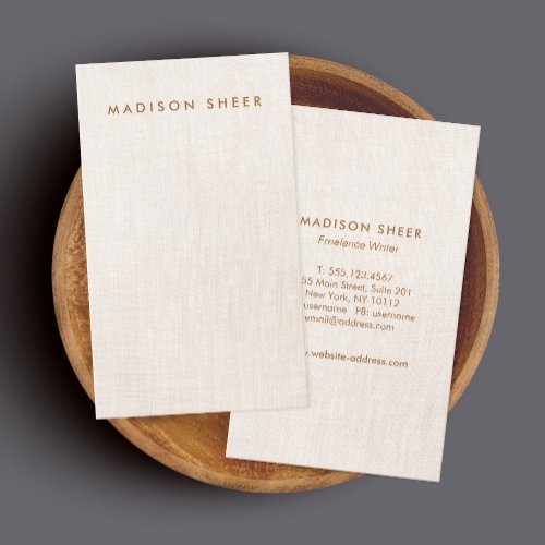 Minimalistic Modern Beige Linen Professional Business Card