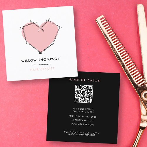 Minimalistic Modern Black Pink Bobby Pins Hair  Square Business Card